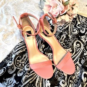 White House Black Market pink suede heeled sandals, size 8